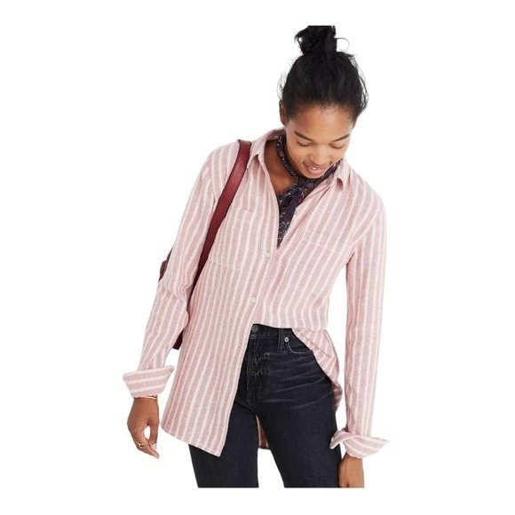 Madewell Tops - Madewell Flannel classic Ex Boyfriend Craig Stripe Large